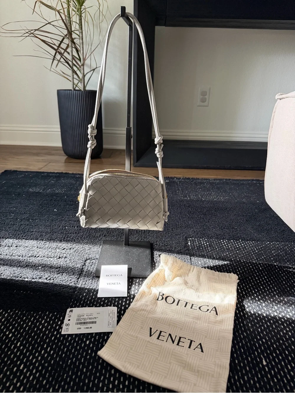 Bottega Veneta Intrecciato Concert Bag in sterling with gold hardware